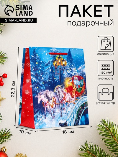 Пакет подарочный новогодний ламинированный, «На встречу Новому Году», 18×10×22.3 см