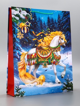 Пакет подарочный новогодний ламинированный, «Конь», 33?10?42.5 см (комплект 2 шт)