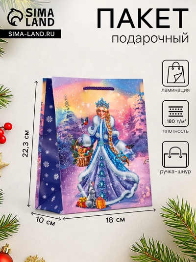 Пакет подарочный новогодний ламинированный, «Снегурочка ждет Деда Мороза», 18×10×22.3 см