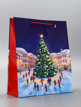 Пакет подарочный новогодний ламинированный, «Новогодний каток» , 26×12×32 см