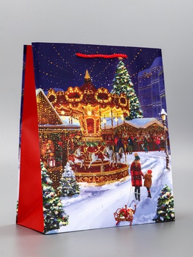 Пакет подарочный новогодний ламинированный, «Новогодний парк» , 26×12×32 см