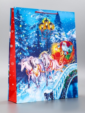 Пакет подарочный новогодний ламинированный, «Везем подарки» , 33×10×42.5 см