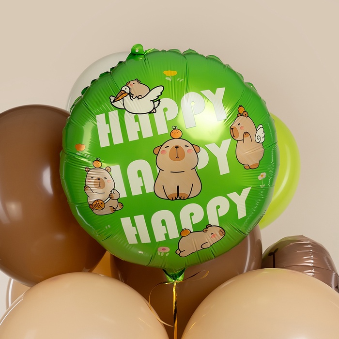 Воздушные шары фольгированные 18" «Капибары, Happy Birthday», 5 шт. - фото 53418693