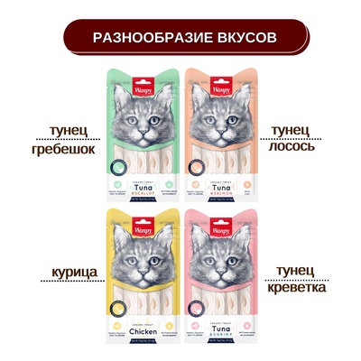 Wanpy Cat Лакомство для кошек «Нежное пюре» из тунца и лосося 70 г