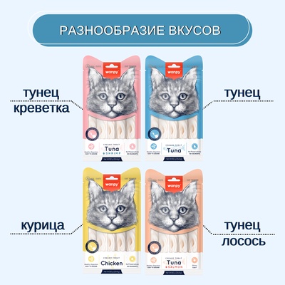 Wanpy Cat Лакомство для кошек «Нежное пюре» из тунца 25 шт. х14 г