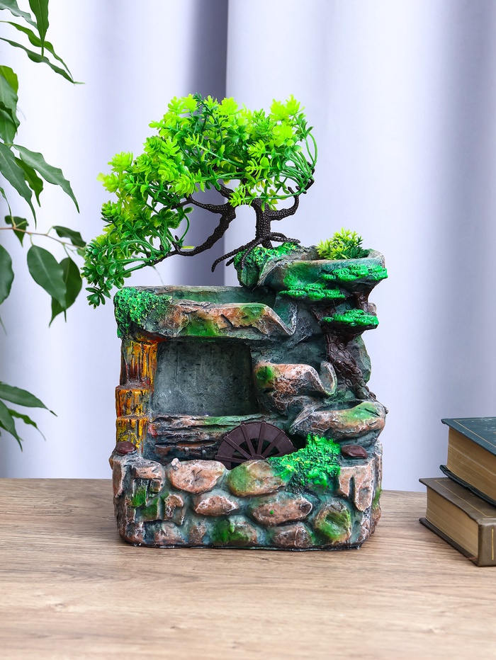 УЦЕНКА Фонтан «Мельница на камнях под деревом» 12×18×29 см (с подсветкой, без шарика) - Фото 1