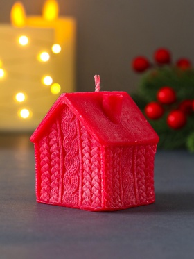 Свеча декоративная «Сканди дом вязаный», 55×60 мм, красный