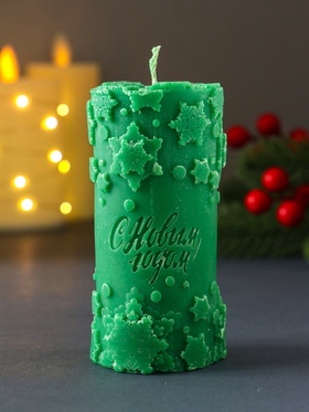 Свеча-цилиндр «С Новым годом», 55×105 мм, зелёная