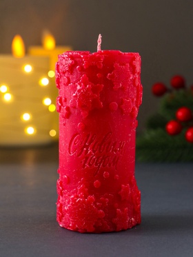 Свеча-цилиндр «С Новым годом», 55×105 мм, красная