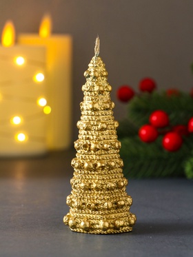 Свеча декоративная «Ёлочка с шариками», 45?102 мм, лак, золото (комплект 3 шт)