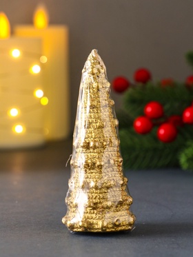 Свеча декоративная «Ёлочка с шариками», 45?102 мм, лак, золото (комплект 3 шт)