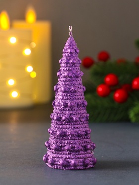 Свеча декоративная «Ёлочка с шариками», 45×102 мм, лак, фиолетовая