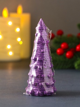 Свеча декоративная «Ёлочка с шариками», 45?102 мм, лак, фиолетовая (комплект 3 шт)
