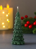 Свеча декоративная «Ёлочка с шариками», 45?102 мм, лак, зелёная (комплект 3 шт) - фото 53768593