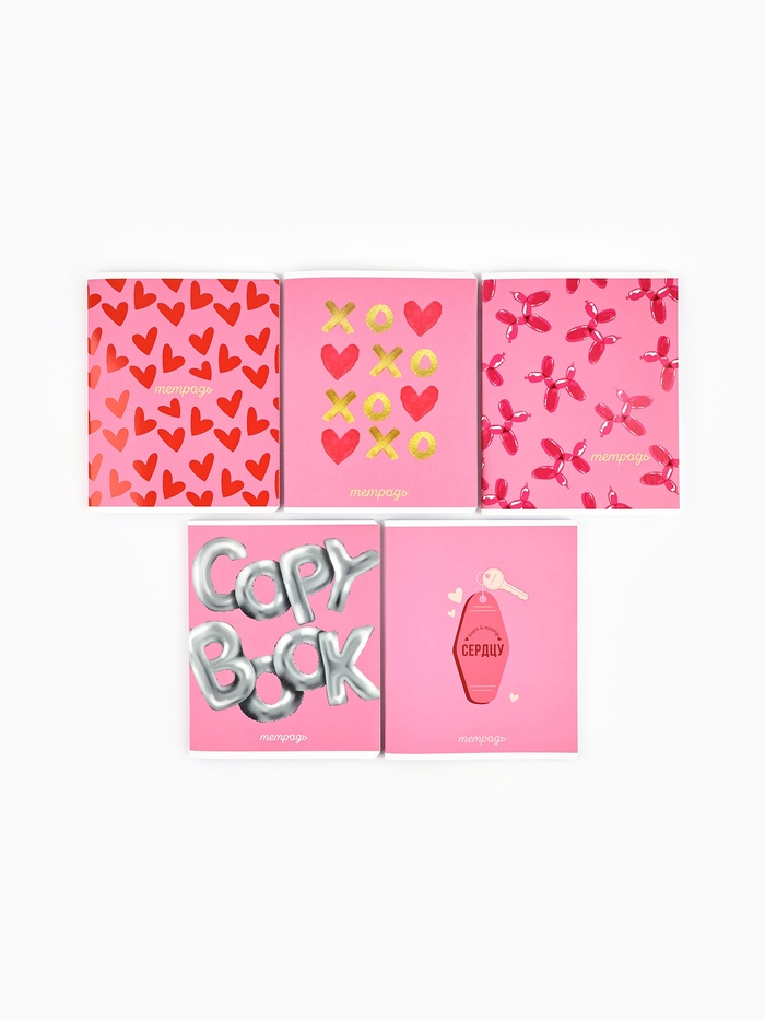 Тетради в клетку, 48 л., набор из 5 шт., блок №1 «Прямо в сердце» софт-тач, уф-лак - Фото 1