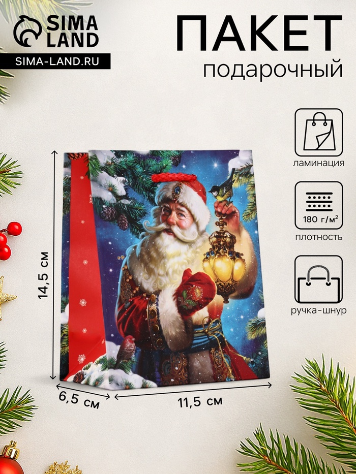 Пакет подарочный новогодний ламинированный, «Синички», 11.5×6.5×14.5 см - Фото 1