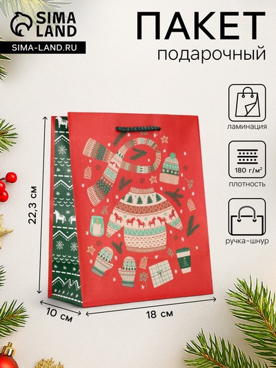 Пакет подарочный новогодний ламинированный, «Новый год», 18×10×22.3 см