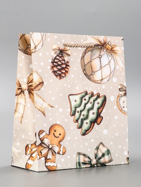 Пакет подарочный новогодний ламинированный, «Дед Мороз в лесу», 18?10?22.3 см (комплект 2 шт)