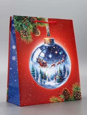 Пакет подарочный новогодний ламинированный, «Шар» , 26×12×32 см