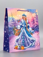 Пакет подарочный новогодний ламинированный, «Снегурочка и зайчик», 26×12×32 см - Фото 2