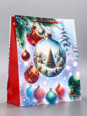 Пакет подарочный новогодний ламинированный, «Шар Новогодний», 26?12?32 см (комплект 2 шт)