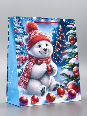 Пакет подарочный новогодний ламинированный, «Зимние забавы» , 26×12×32 см