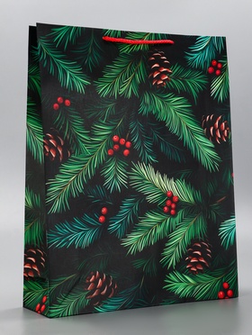 Пакет подарочный новогодний ламинированный, «Шишки», 33?10?42.5 см (комплект 2 шт)