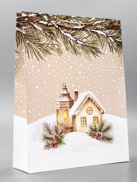 Пакет подарочный новогодний ламинированный, «Новогодний домик», 33?10?42.5 см (комплект 2 шт)
