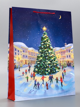 Пакет подарочный новогодний ламинированный, «Новогодний каток», 33?10?42.5 см (комплект 2 шт)