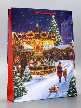 Пакет подарочный новогодний ламинированный, «Новогодний парк», 33?10?42.5 см (комплект 2 шт)