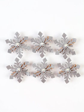 Прищепки декоративные «Новогодние снежинки», серебро, набор 6 шт.