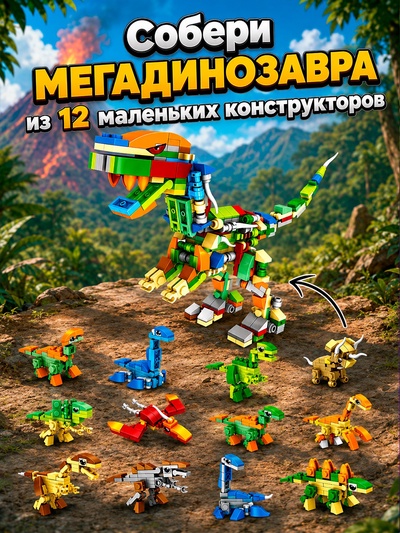 Конструктор «Дино мир», 12 в 1, 398 деталей
