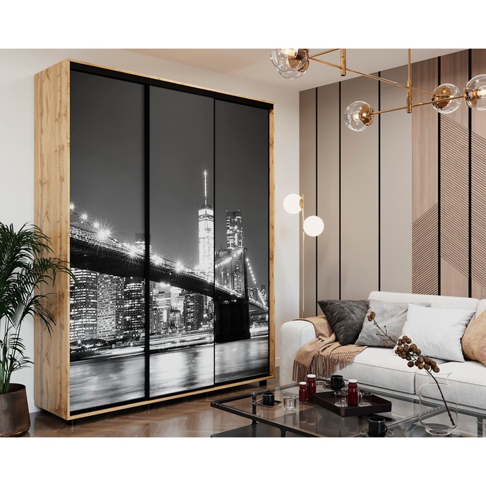 Шкаф – купе BRIGHT, 1770×600×2300 мм, цвет дуб вотан/белый шёлк