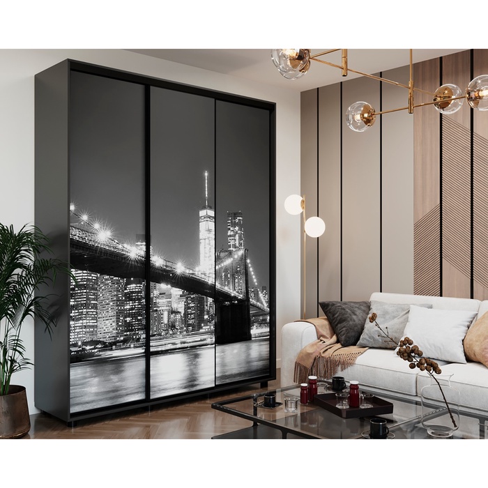 Шкаф – купе BRIGHT, 1770×600×2300 мм, 222 цвет тёмно – серый/белый шёлк