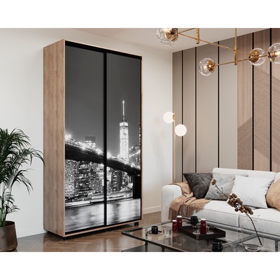 Шкаф – купе BRIGHT, 1400×450×2300 мм, цвет дуб табачный/белый шёлк