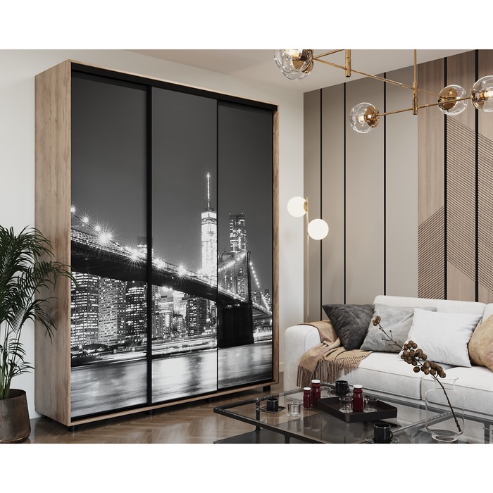 Шкаф – купе BRIGHT, 1770×450×2300 мм, цвет дуб табачный/белый шёлк