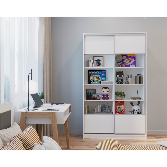 Библиотека – купе HOBBY, 1500×450×2100 мм, цвет белый шёлк/белый шёлк