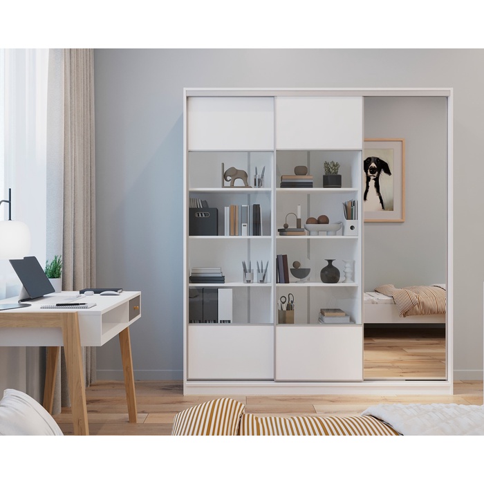 Библиотека – купе HOBBY, 2220×450×2100 мм, цвет белый шёлк/белый шёлк