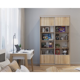 Библиотека – купе HOBBY, 1250×450×2100 мм, цвет дуб сонома/белый шёлк
