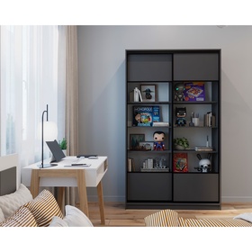 Библиотека – купе HOBBY, 1500×450×2100 мм, цвет тёмно – серый/белый шёлк
