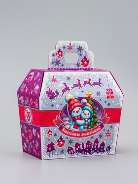 Коробка подарочная новогодняя «Три снеговика» 19.5×17×11 см