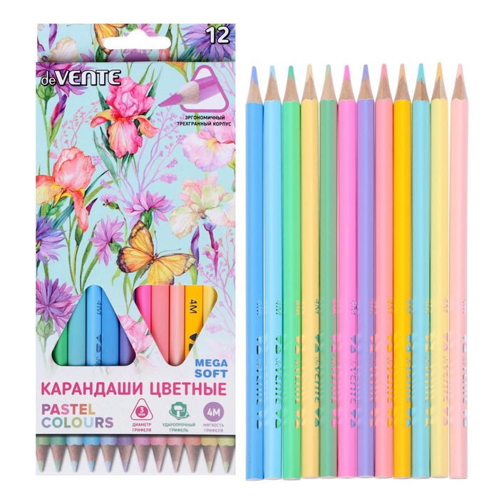 УЦЕНКА Карандаши 12цв deVENTE Trio Mega Soft Pastel трехгран 4M d-3мм, к/к 5022020 - Фото 1