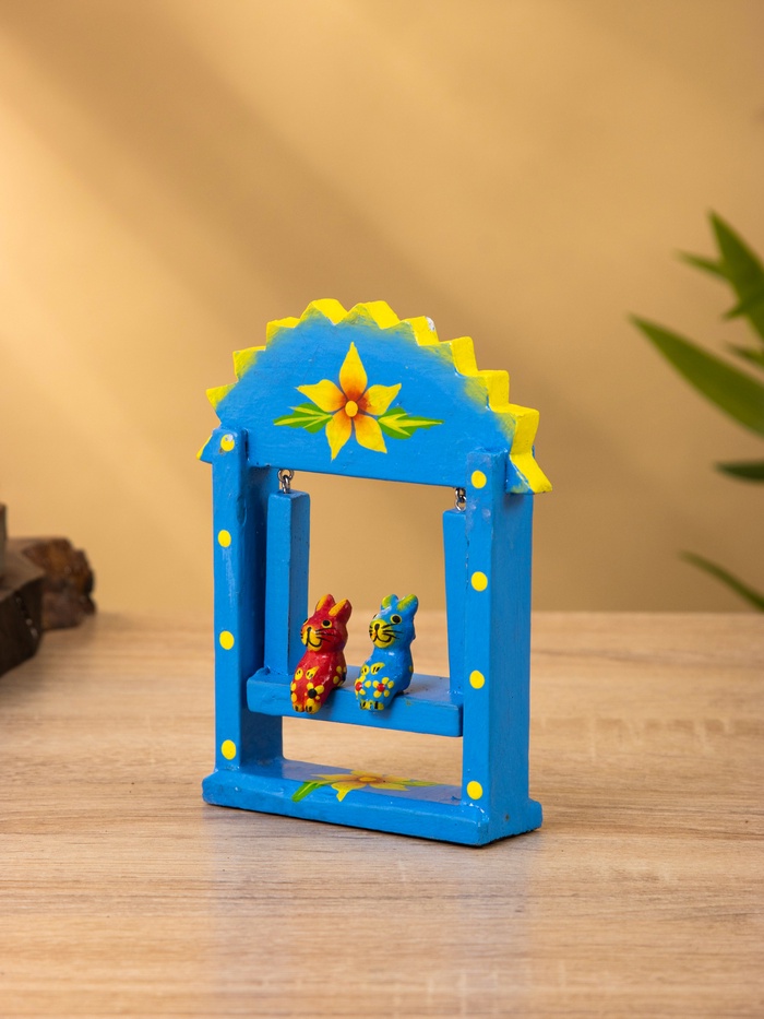 Сувенир «Зайки на качелях», 11×5.4×14.4 см, дерево, синий