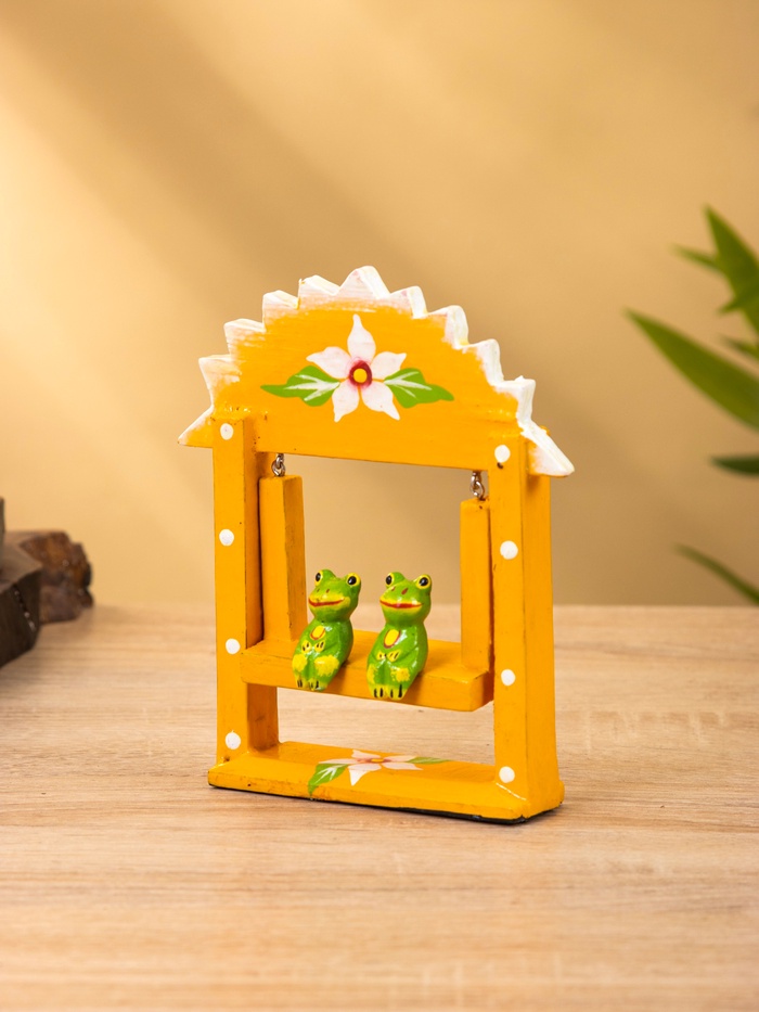 Сувенир «Лягушата на качелях», 10×3.5×15 см, дерево, оранжевый