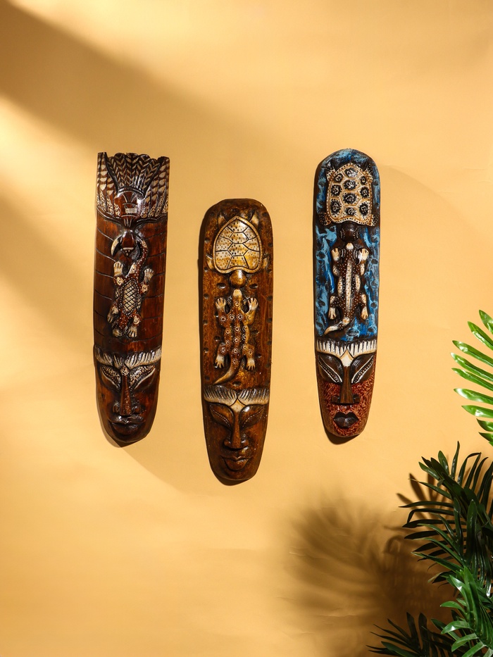 Маска «Абориген и ящерица», 50×12×5.5 см, дерево, МИКС