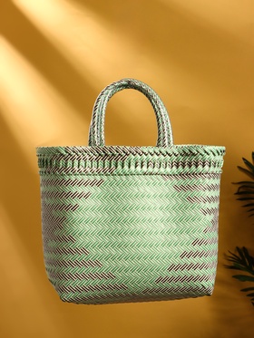 Сумка плетёная, 30×15×35 см, пластик, чёрно-зелёная
