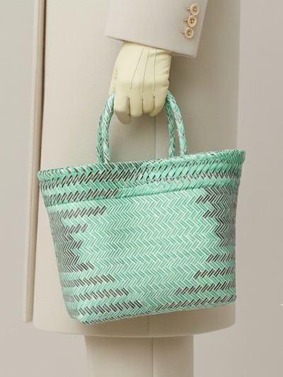 Сумка плетёная, 30×15×35 см, пластик, бирюзовая с чёрным