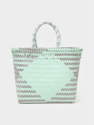 Сумка плетёная, 30×15×35 см, пластик, бирюзовая с чёрным