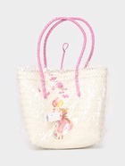 Сумка плетёная на застёжке «Девочка с букетом», 40×10×55 см, пластик, бело-розовая - фото 59844645