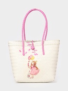 Сумка плетёная на застёжке «Девочка с букетом», 40×10×55 см, пластик, бело-розовая - Фото 3